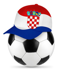 Classic black white leather soccer ball croatia croatian flag baseball fan cap isolated background sport football concept