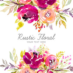 Rustic marsala background with watercolor flowers