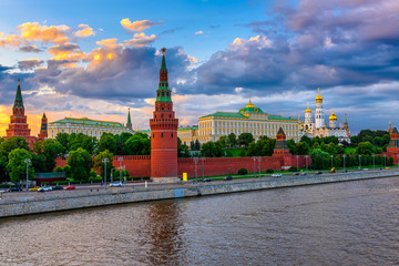 Moscow Kremlin, Kremlin Embankment and Moscow River in Moscow, Russia. Architecture and landmark of Moscow