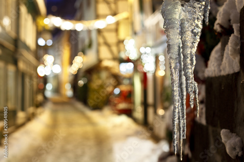 Icicles In A Christmassy Street At Night, Monschau, Germany © IndustryAndTravel