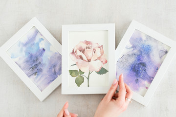 creative leisure. painting hobby. artful personality. talented watercolor abstract drawings and picture of a rose
