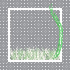 Green fern leaves and white dot frame