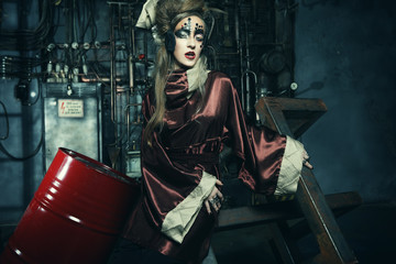 stylish steampunk lady in a creative interior.