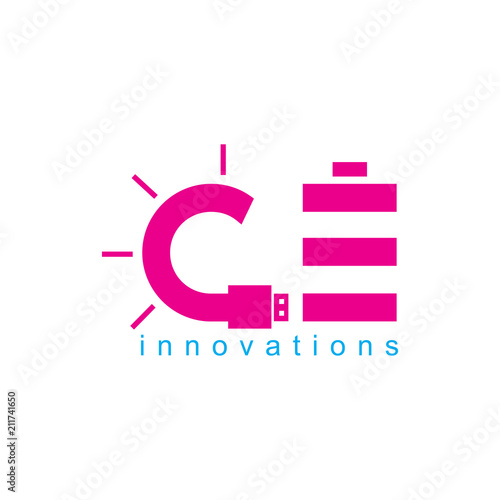 Вектор: CE Initial with Lamp and battery vector Logo Icon element. Innovations design collection. Vector illustration CE Initial with Lamp and battery vector Logo Icon element. Innovations design collection. Vector illustration