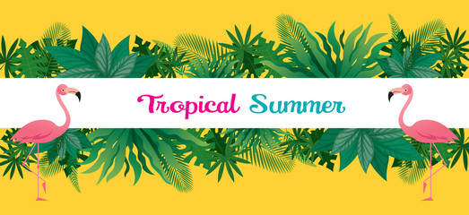 Pink Flamingo with Tropical Jungle Frame