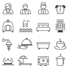 Hotel, hospitality and resort line web icons