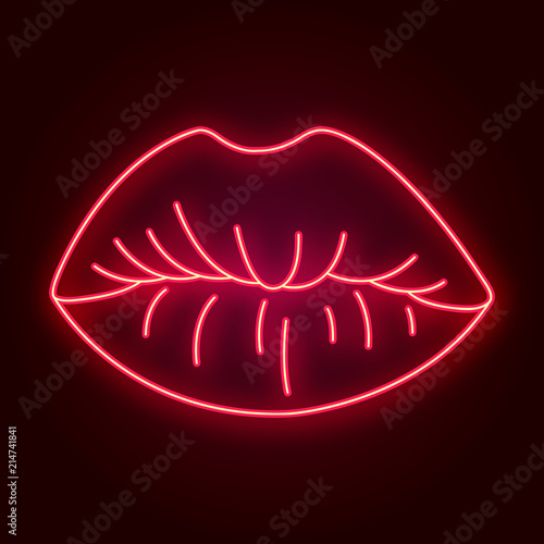 Vector neon lips. Retro template for store signs, posters, banners, cards for Valentine's day. © keykitty