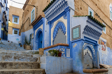 Street of Chefchaouen with two fountains