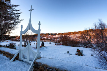 Icelandic cemetery, covered in snow