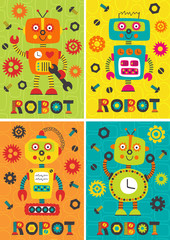 set of posters with robots part 1 - vector illustration, eps