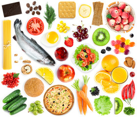 Collection of food and drink. Top view