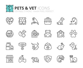 Outline icons about pets and vet