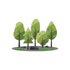 Eco style life green forest flat design background. Vector illustration