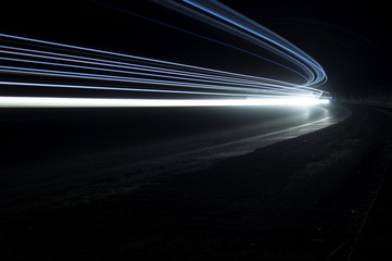 Abstract and interesting art concentration of blue light in a road tunnel