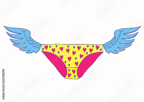 Women's panties in the hearts with wings. Love card. illustration. Original color illustration of handmade multi-purpose © dalinas
