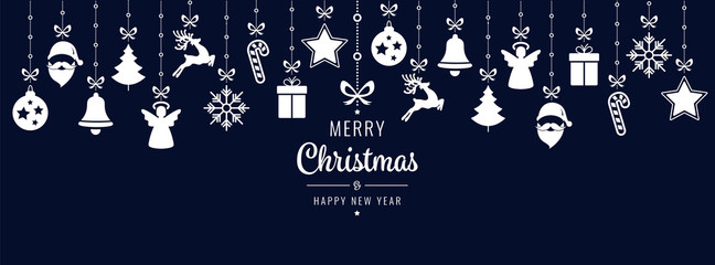christmas greetings ornament elements hanging blue background