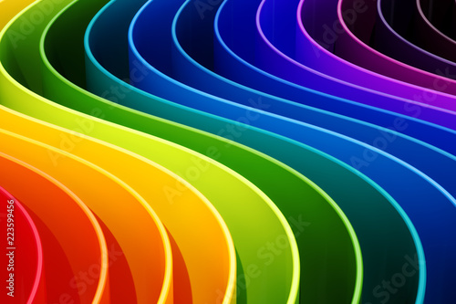 Abstract rainbow colors curves background. 3D rendering © alexlmx
