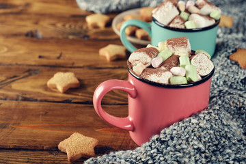 Cup of cocoa decorated with marshmallow