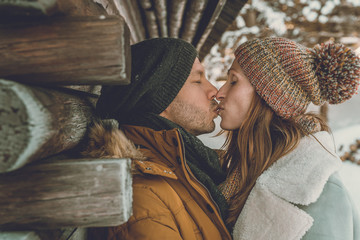 winter couple in snow landscape