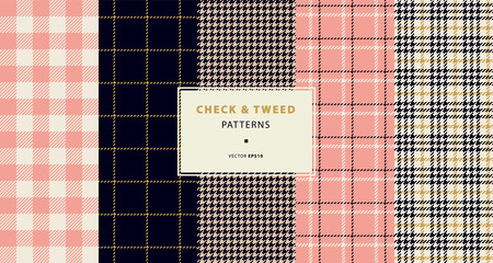 Check and tweed seamless patterns set