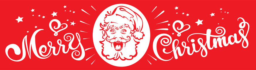 Christmas card with a Santa Claus and text Merry Christmas on a red background. Christmas card. Banner. Vector image