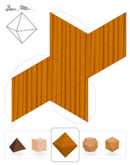 Platonic solids. Template of a octahedron with wooden texture to make a 3d paper model out of the triangle net.