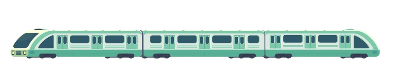 Passanger modern electric high-speed train. Railway subway or metro transport. Underground train Vector illustration flat style.