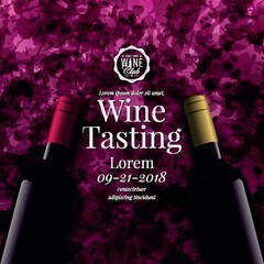 Background stains wine drops with wine bottles and text. Templates for wine lists, flyer, promotions, invitations.
