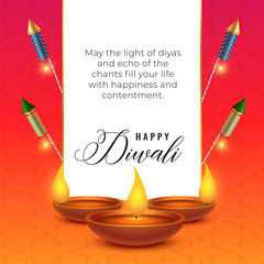diwali festival wishes background with diya and crackers