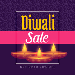 diwali festival offer poster template design with burning diya