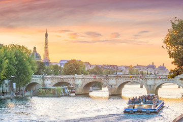 Sunset view of Paris skyline with Eiffel tower