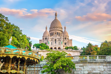 Sacre Coeur Cathedral on Montmartre Hill in Paris