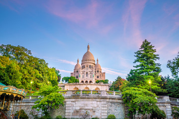 Sacre Coeur Cathedral on Montmartre Hill in Paris