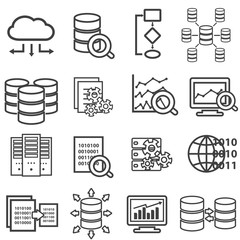 Big data, data analysis, computer and cloud computing line icons