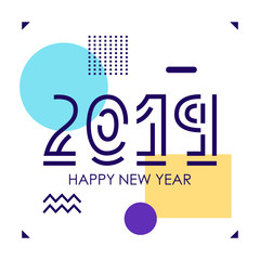 2019 new year. Simple banner design in minimalistic style. vector color illustration.