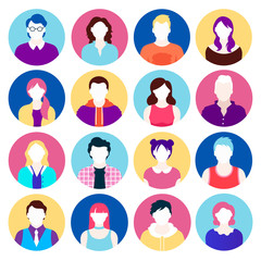 set of colorful flat icons. portraits of people. vector illustration