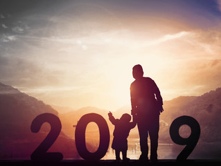 2019 New Year concept: 2019 at sunset background