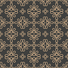 Vector damask seamless retro pattern background round curve cross flower frame chain line