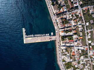 Aerial view of sailing yaht marina in Aegean sea, Greece.