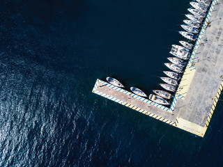 Aerial view of sailing yaht pier in Aegean sea, Greece.