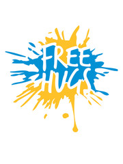 klex spritzer tropfen farbe graffiti free hugs kostenlose umarmungen lustig liebe herzlich begrüßen gut sozial spruch kuscheln design logo text