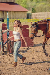 girl trains horse