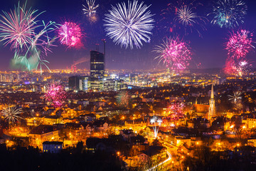 New Years fireworks display in Gdansk, Poland