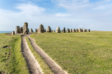 Ales stones, imposing megalithic monument in Skane, Sweden