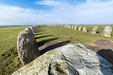 Ales stones, imposing megalithic monument in Skane, Sweden