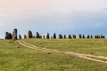 Ales stones, imposing megalithic monument in Skane, Sweden