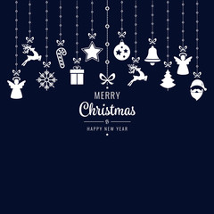 christmas greetings ornament elements hanging blue background