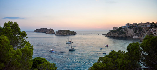 Spain. Mallorca. Evening panorama of the islands at the entrance to the bay of Santa Ponsa