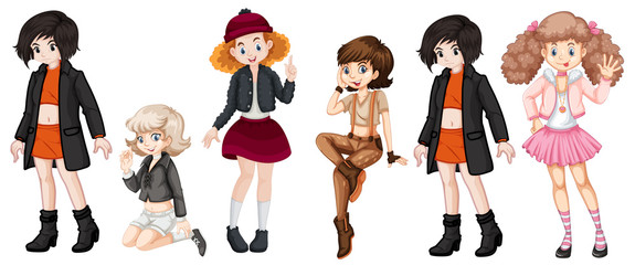 Set of female teenager character