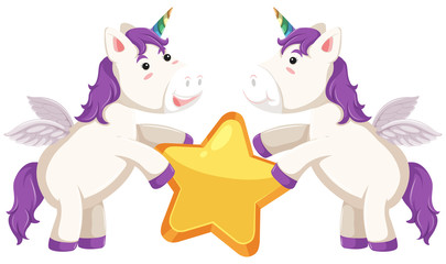 Unicorn holding star on white background